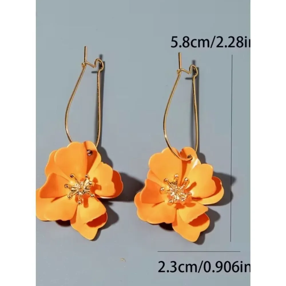 🧡 NEW Orange & Gold Flower Dangle Earrings 🧡